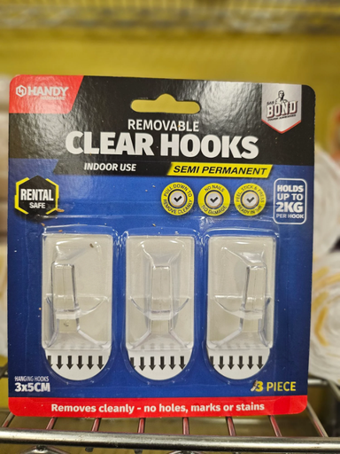 Handy Clear-Hooks 3pk Rectangular Plastic